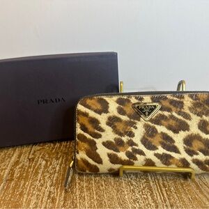 Prada Brown Leather Wallet with Gold Accents